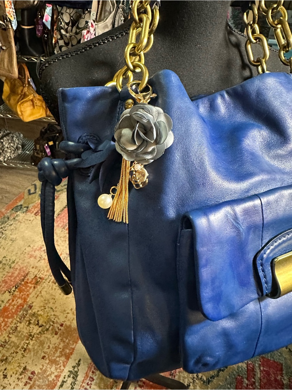 Coach Electric Blue Leather Shoulder Bag with Gold Hardware - Picture 9 of 16